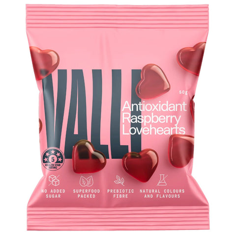 Antioxidant Raspberry Hearts 50g - Valli Snacks