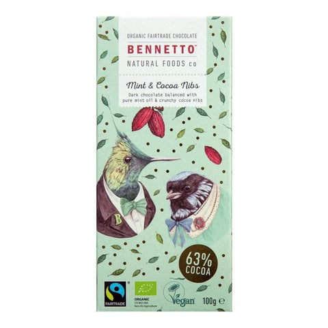 Dark Chocolate with Mint & Cocoa Nibs 100g (exp 12-05-24)-Indulgence-Bennetto-iPantry-australia