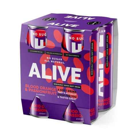 Alive Soft Drink - Blood Orange & Passionfruit 4 x 250ml-Beverages-Alive-iPantry-australia