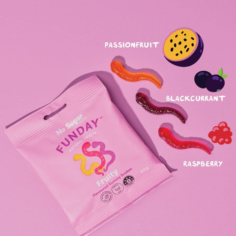 Fruity Gummy Snakes 50g-Indulgence-Funday Natural Sweets-iPantry-australia