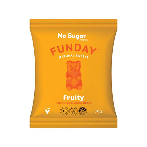 Fruity Vegan Gummy Bears 50g-Indulgence-Funday Natural Sweets-iPantry-australia