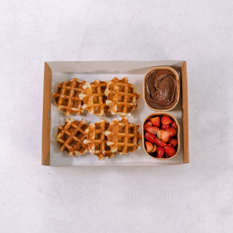 Mini Belgian Waffles - Served with Chocolate Sauce & Strawberries-CATERING IN MELBOURNE-FIG-iPantry-australia