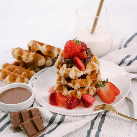 Mini Belgian Waffles - Served with Chocolate Sauce & Strawberries-CATERING IN MELBOURNE-FIG-iPantry-australia