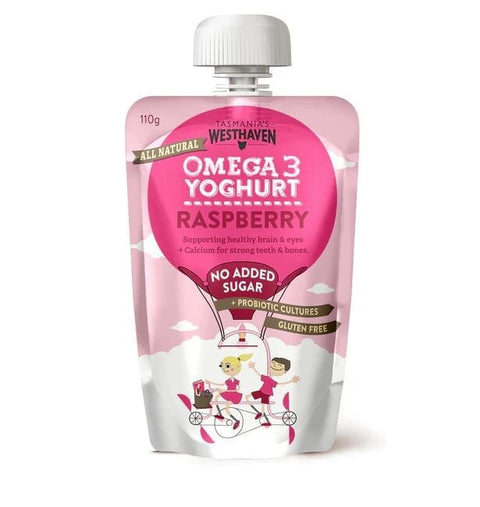 Omega3 Yoghurt Raspberry Pouch 110g-Tasmania's Westhaven-iPantry-australia