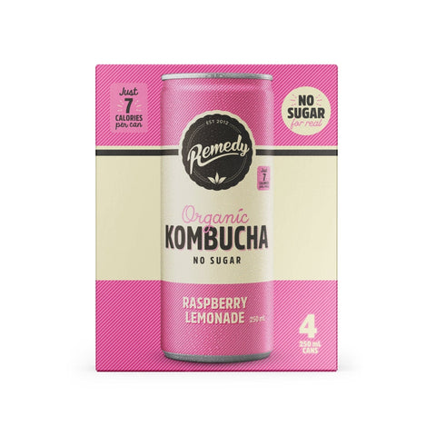 Remedy Kombucha Raspberry Lemonade 250mL 4pk-Beverages-Remedy-iPantry-australia