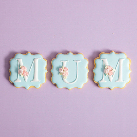 Set of 3 M.U.M. Blue Letter Cookies (3pk)-Hey There Cookie! by Cake in the Afternoon-iPantry-australia